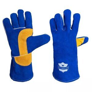 PAKNADA Leather Welding Gloves 14inch Blue Heat, Flame Resistant Safety Gloves
